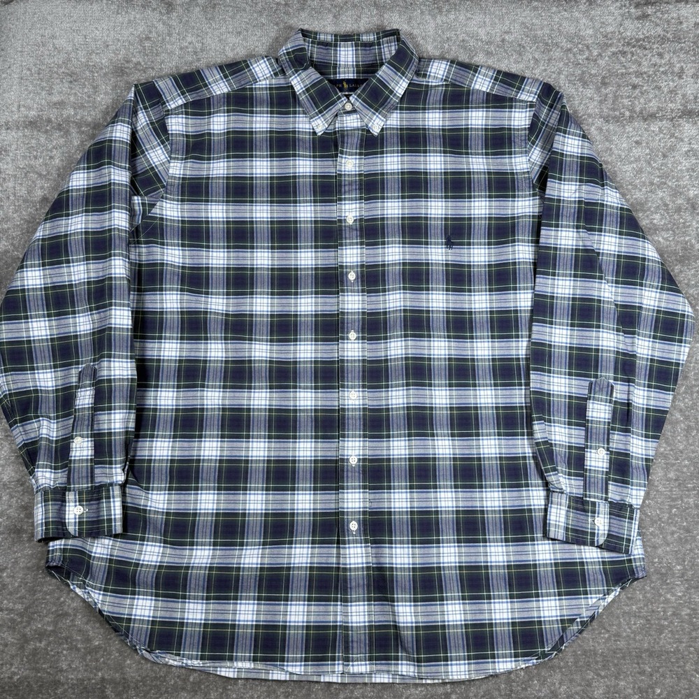 Ralph Lauren Classic Fit Shirts Men's 2XB Blue Plaid Long Sleeve Button Up‎